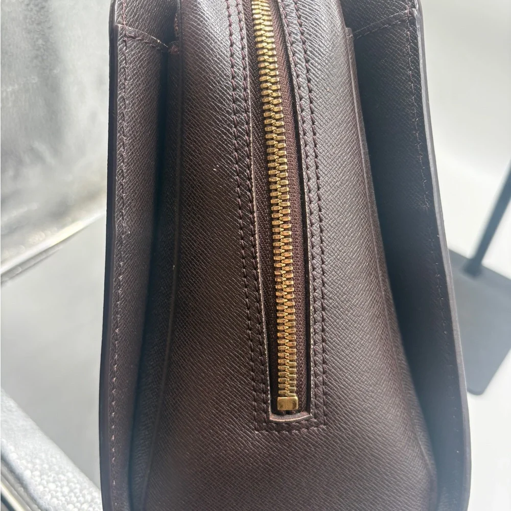 Louis Vuitton Damier Ebene Tatiana Handbag Brown Canvas Red Interior